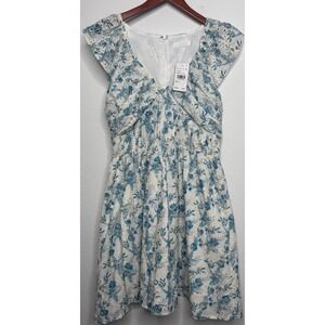 Lush Blue Floral Eyelet Babydoll Boho Mini Dress Large